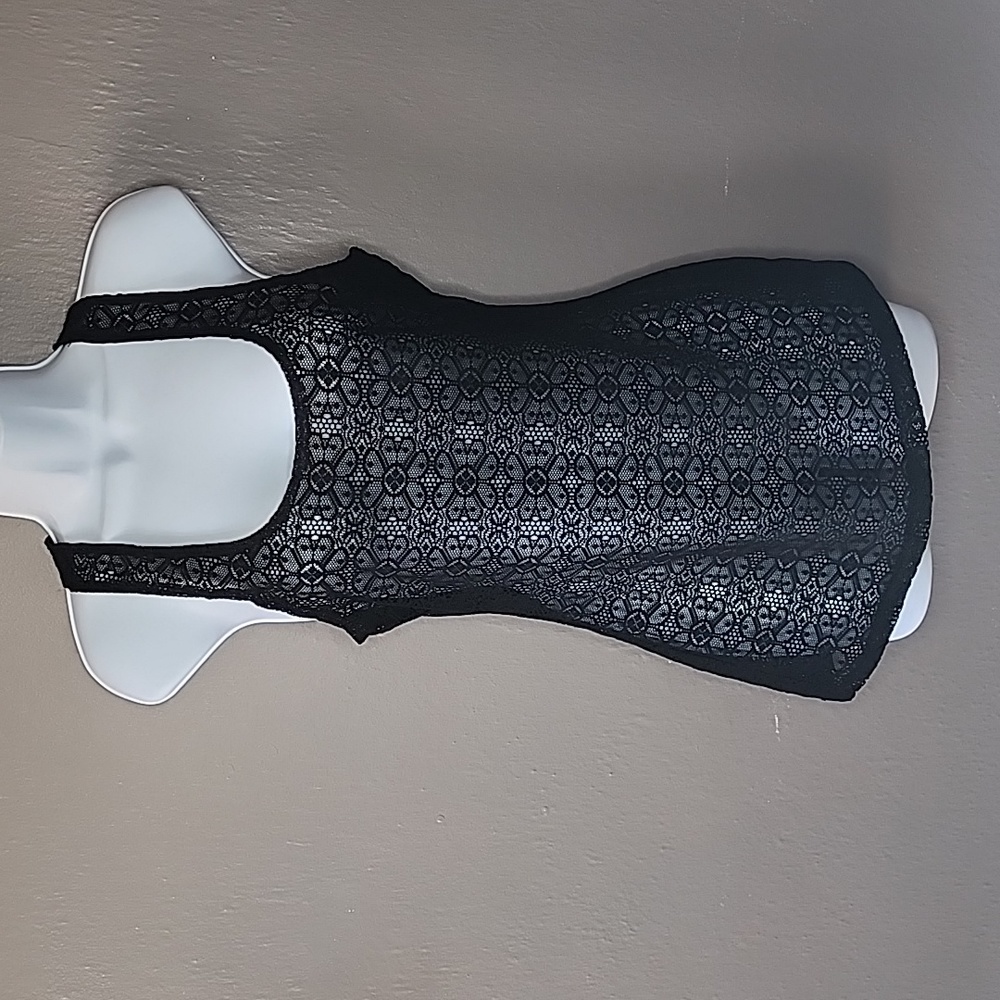 Op Tank Top Sheer Lace Black Floral See Through